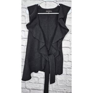Marisa Christina 100% Boiled Wool Vest Black Ruffle Collar Wrap Tie Waist Medium